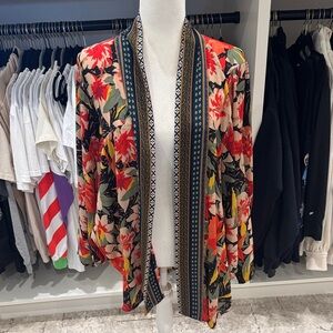 Umgee Floral Kimono Cardigan in Black, Red, Cream